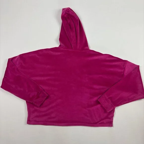 Juicy Couture Pink Velour Hoodie Womens M Cropped Rhinestone Y2K Sleepware - Picture 7 of 7